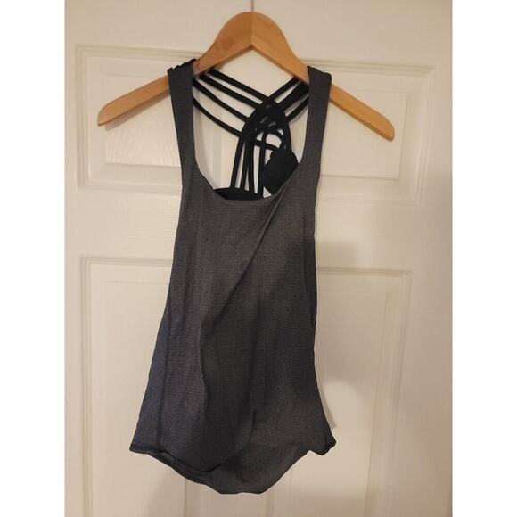 Lululemon Tank Top Sz 2 Black Gray 2 In 1 Activewear Sport Bra Shirt Drape Back - Picture 2 of 8